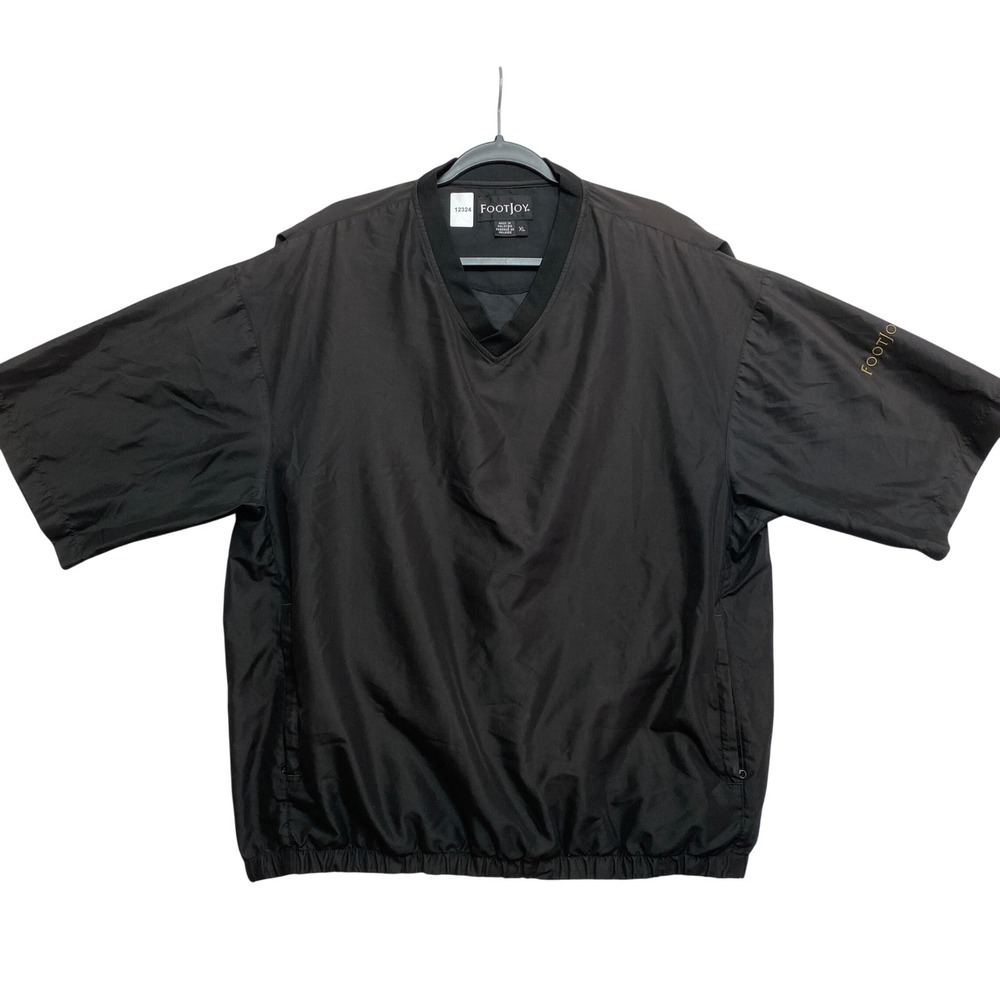 FootJoy Windshirt Mens XL Black Short Sleeve V-Neck Pullover Golf Jacket